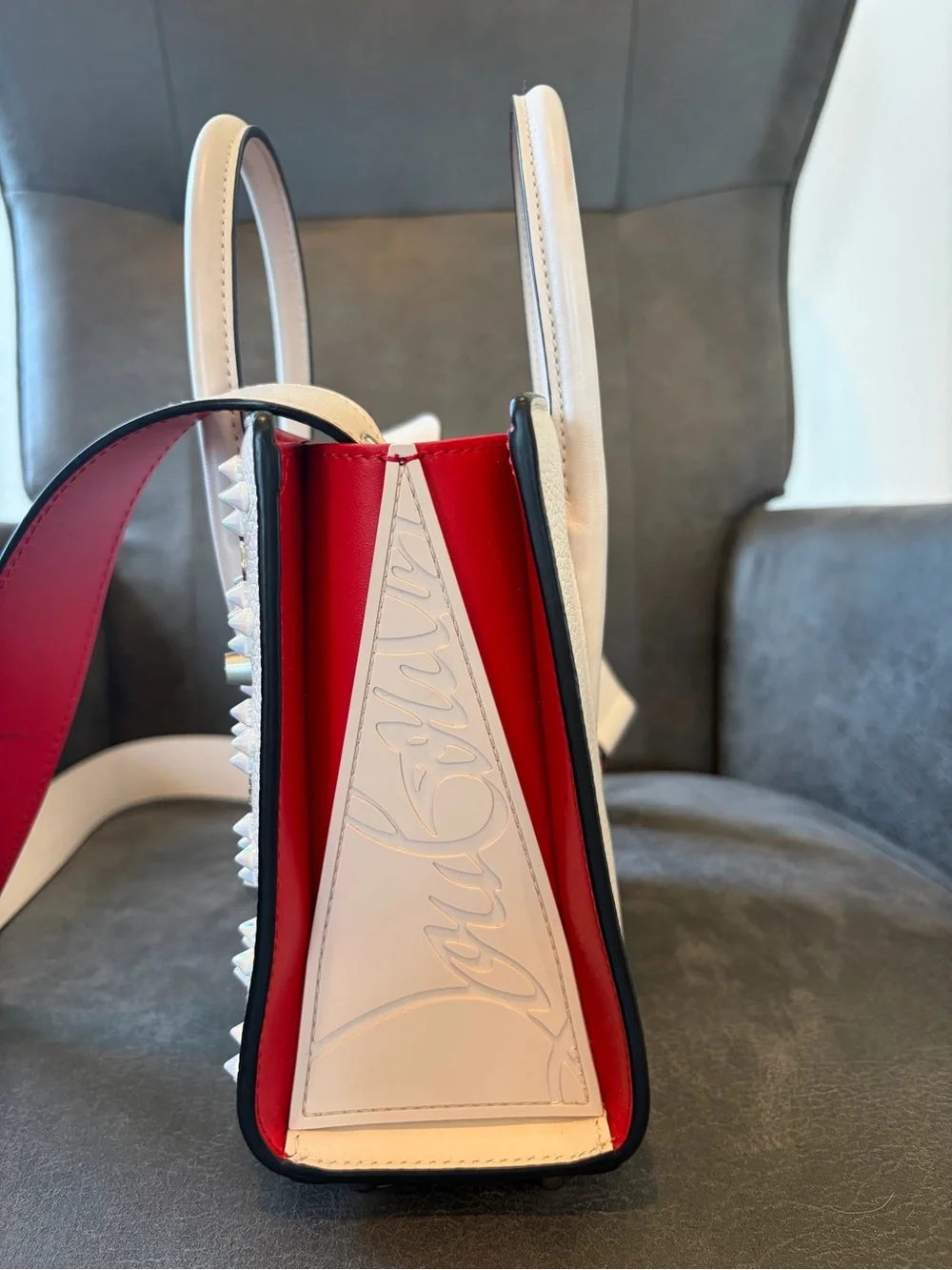 Christian Louboutin Nude Studded Leather Shoulder Tote